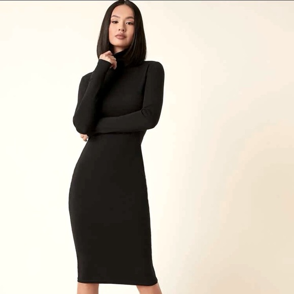 SOLD SHEIN BASICS Cotton High Neck Solid Bodcon Dress - Picture 1 of 6